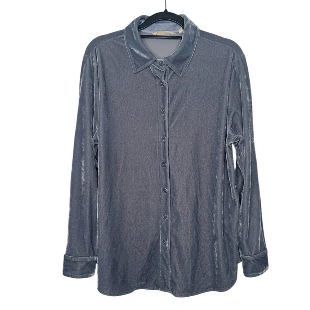 Soft Surroundings velvet boyfriend tunic shirt womens M Forest whimsigoth boho